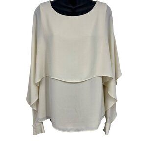 DKNY Women Blouse Top Size Medium M Cream Layer Long Batwing Sleeves Scoop New